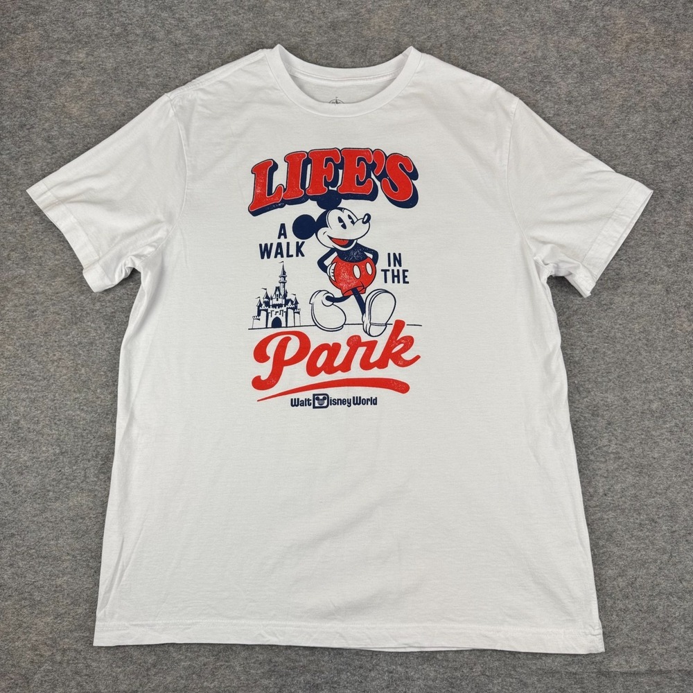 Disney Parks Life's A Walk In The Park Mickey Mouse T-Shirt Mens Large L *